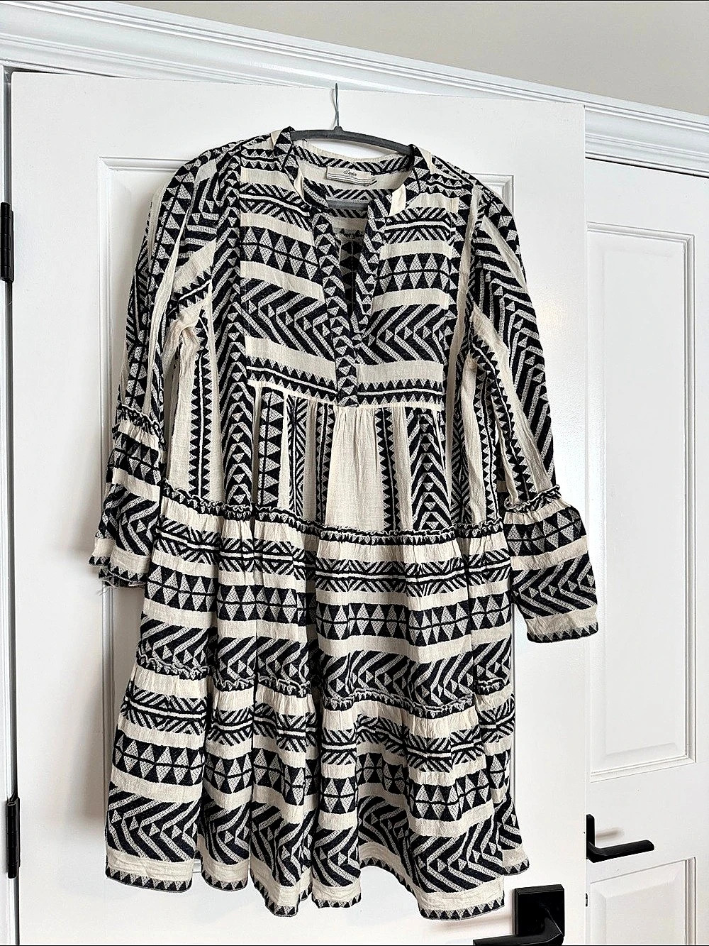 Antthropologie Geometric Mini Dress in Black & Cream Like New